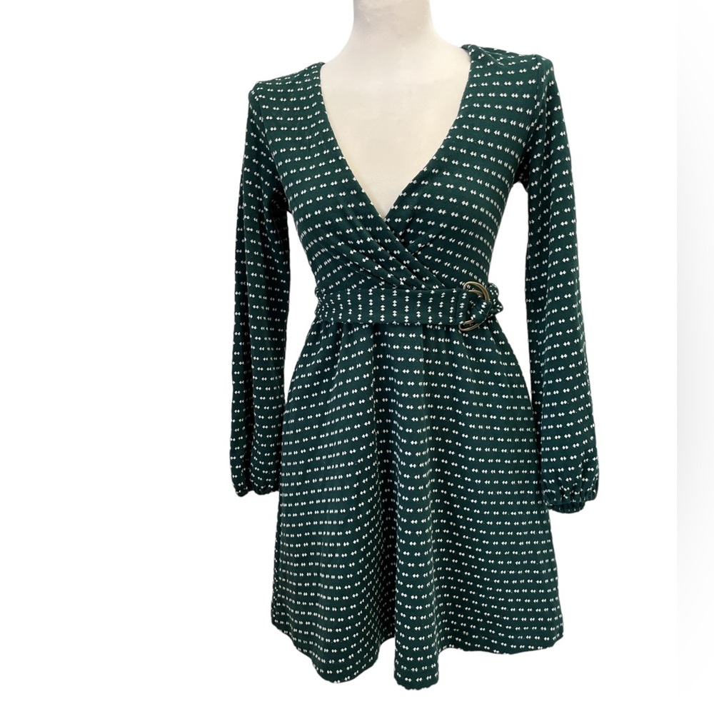 Maeve Teal Patterned Long Sleeve Dress